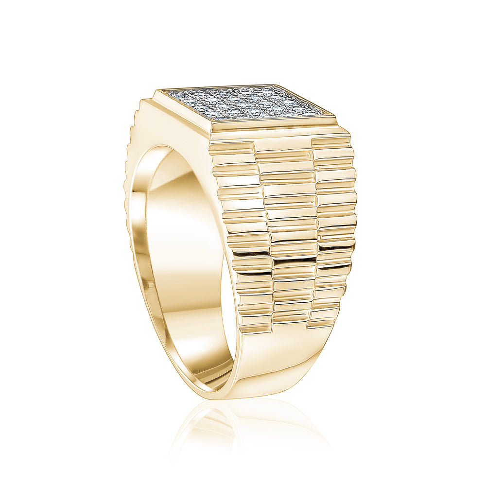 Square Diamond Ring With Faceted Band