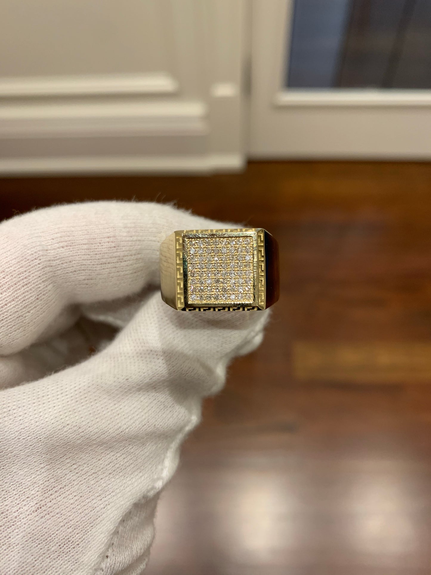 Square Diamond Ring With Greek Key Border
