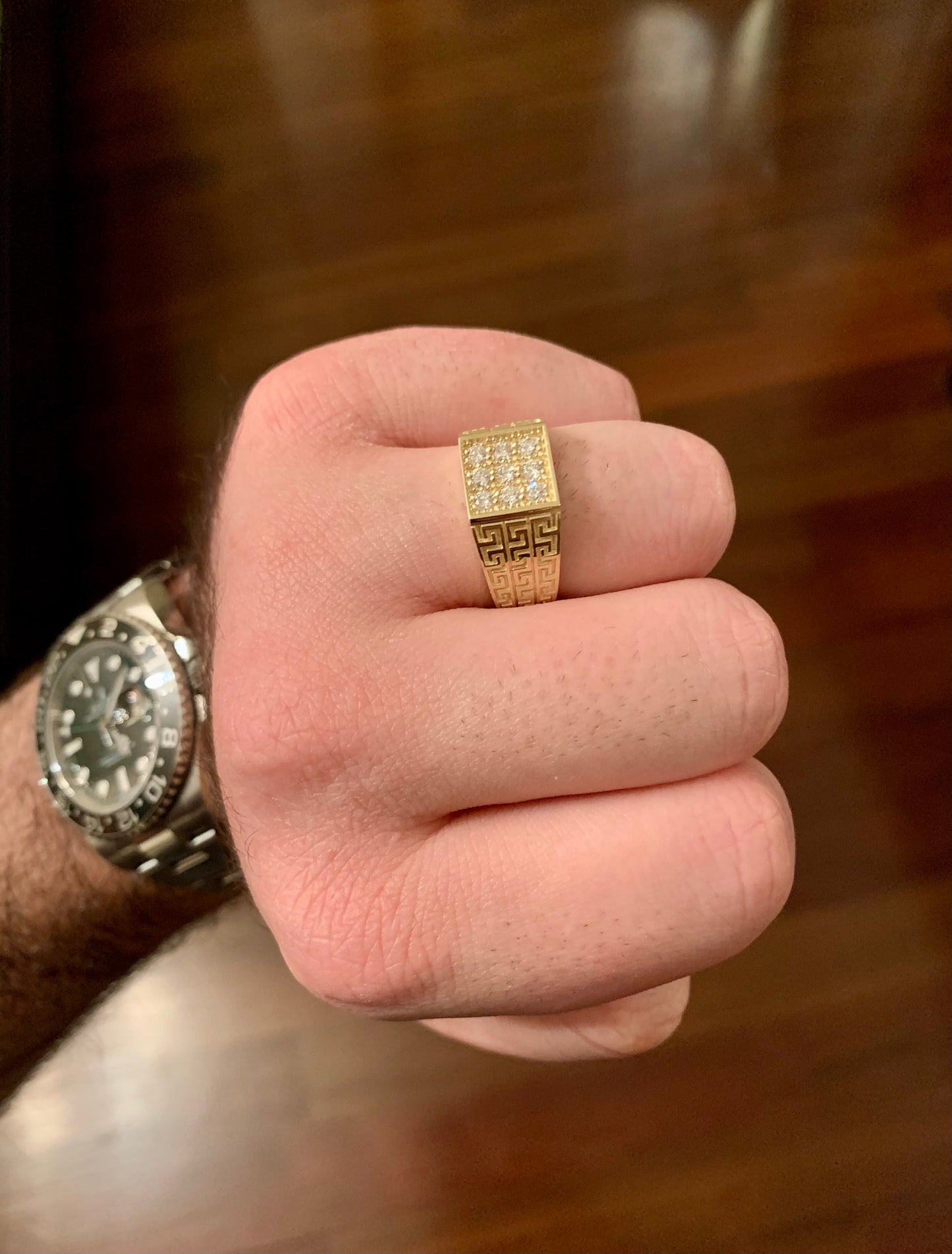 Square Diamond Ring With Greek Key Band