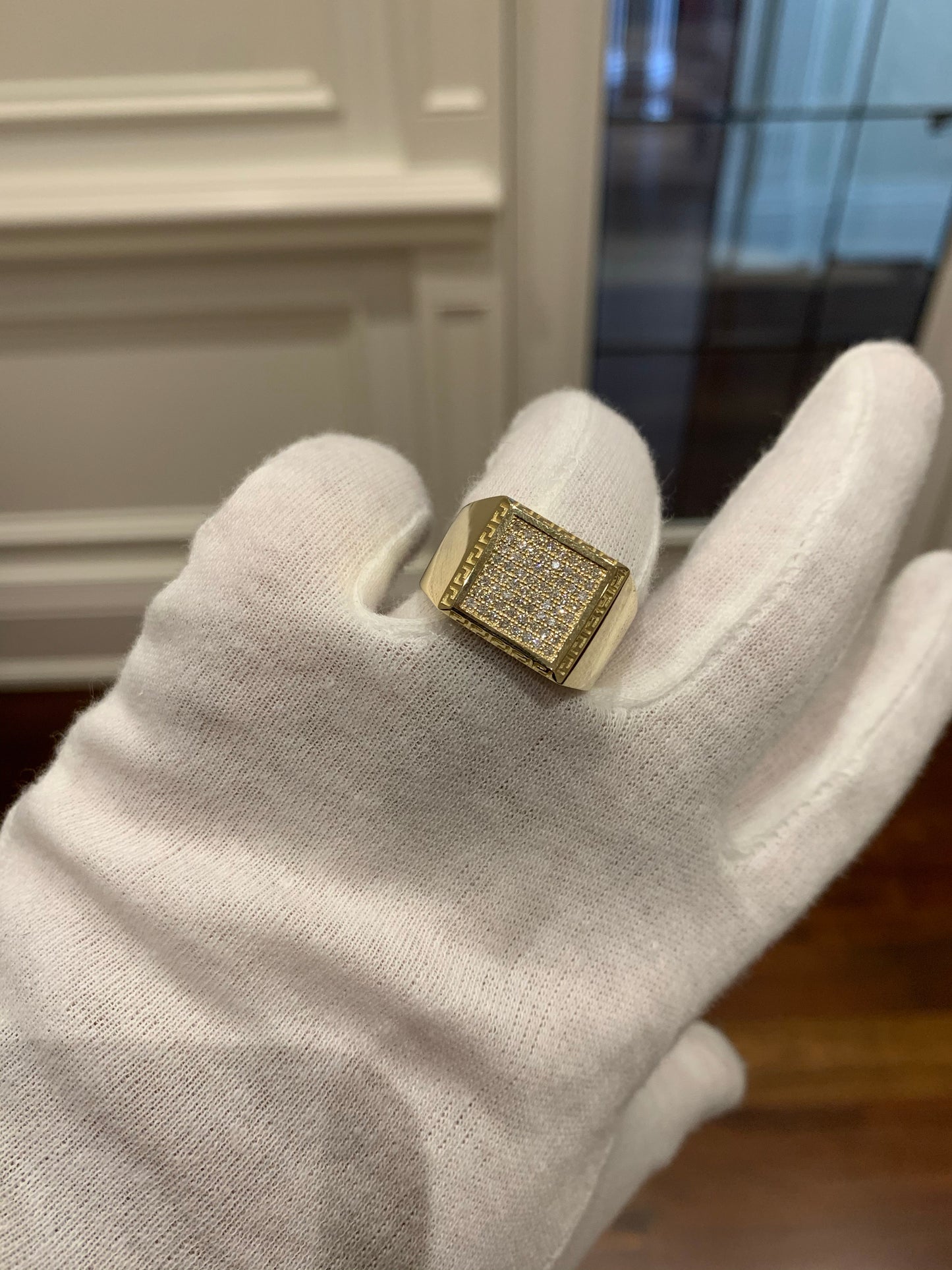 Square Diamond Ring With Greek Key Border