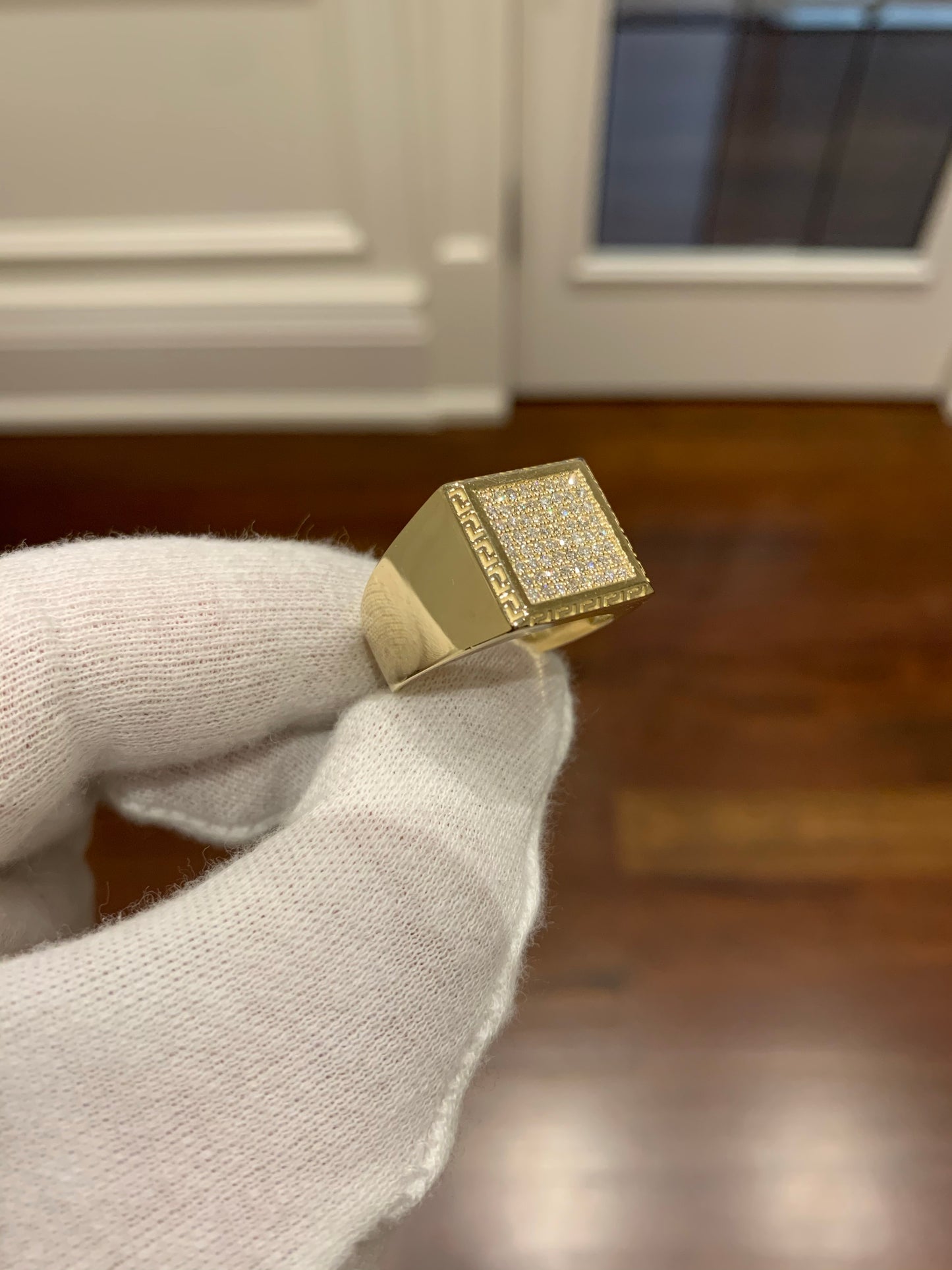 Square Diamond Ring With Greek Key Border