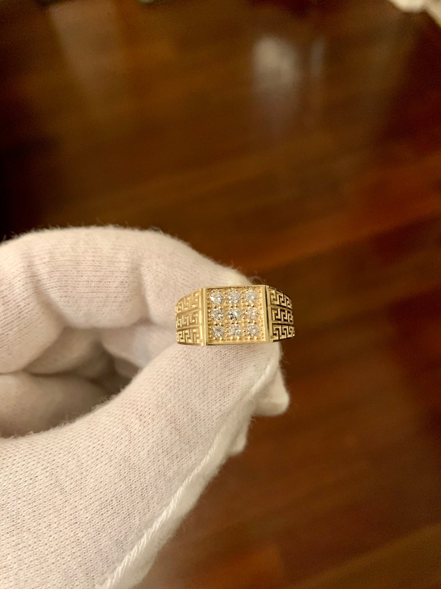 Square Diamond Ring With Greek Key Band