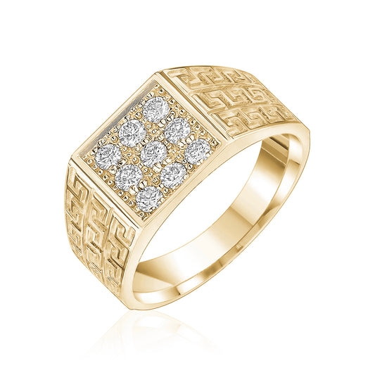 Square Diamond Ring With Greek Key Band