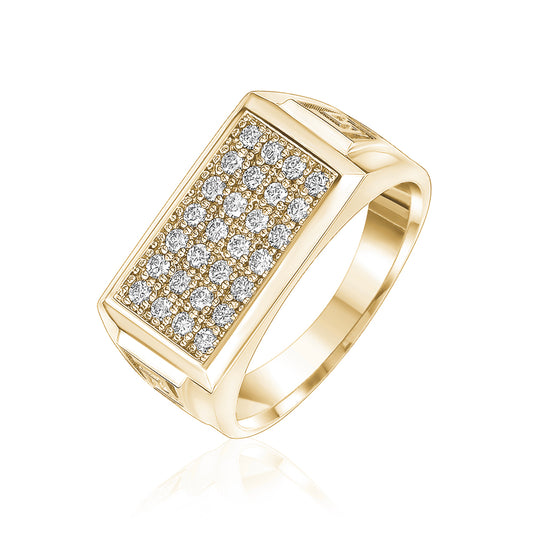 Rectangular Diamond Ring With Greek Key Band