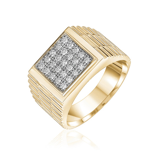 Square Diamond Ring With Faceted Band