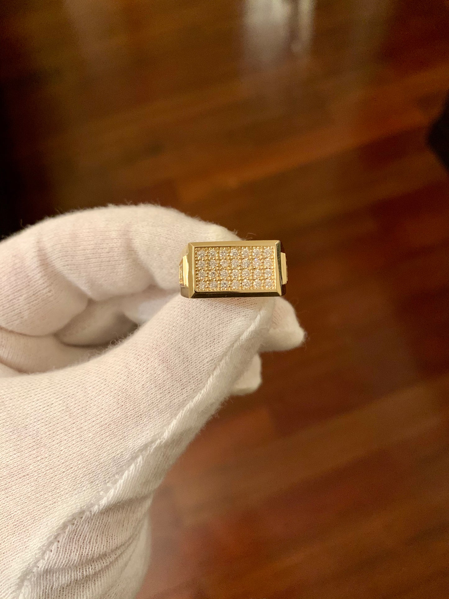 Rectangular Diamond Ring With Greek Key Band